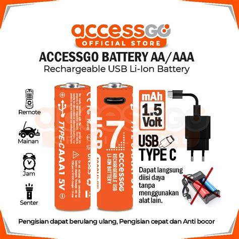 Jual Baterai Cas Isi Ulang 1.5V AA AAA Fast Charging USB Type-C ... - raincitystudios.com