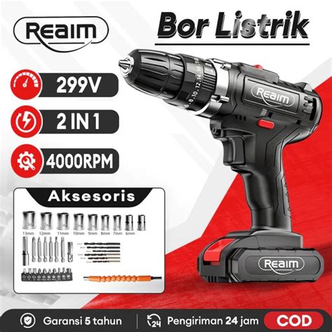 Jual Reaim Bor Baterai 2In1 Obeng Bor Listrik Set Lengkap Impact ... - raincitystudios.com
