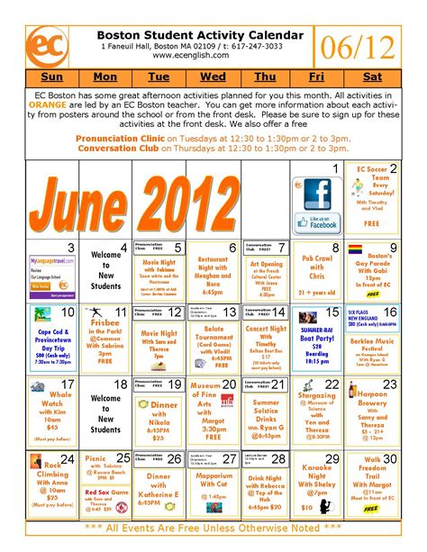 JUNE Activity Calendar! EC Boston Blog