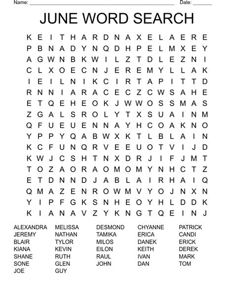JUNE Word Search WordMint