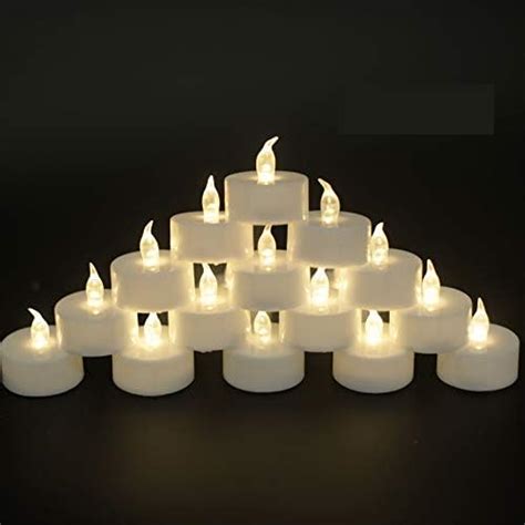 JUNPEI Pack of 24 Flameless Tea Light Candles Realistic Flickering ...