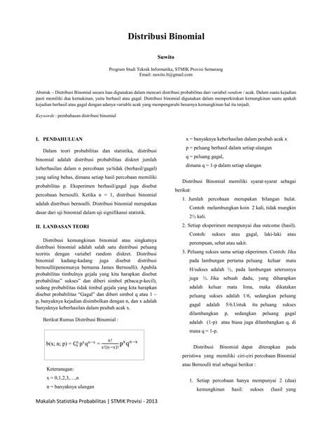 Jurnal distribusi binomial | PDF - SlideShare - wintechmobiles.com