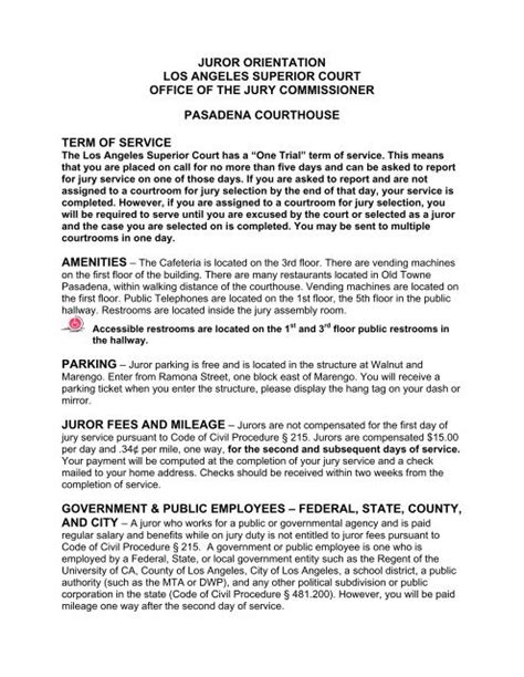 JUROR ORIENTATION SHEET - Los Angeles County Superior Court