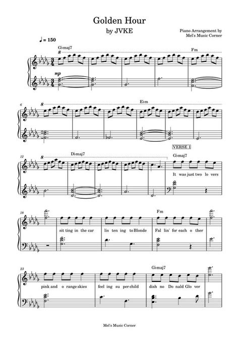 JVKE Golden Hour SLOWER VERSION, LOWER KEY (piano sheet music) by Mel