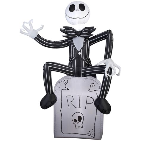 Jack skellington inflatable. 3.5-ft x 1.8-ft indoor/outdoor Jack Skellington inflatable makes a spooktacular addition to your Halloween decorations. Interior lights up with bright, energy efficient LED light. Weather-resistant for durability, electrical outlet required to plug in. Self-inflates in seconds and deflates for easy storage 