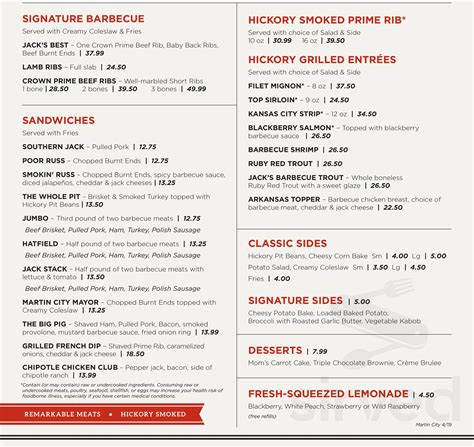 Jack stack carryout menu. The Food. With more than 11 hickory-smoked meats, Jack Stack has the most extensive barbecue menu in Kansas City. From beef burnt ends to lamb ribs, there’s a little something for everyone at the hands of our experienced pitmasters. RESERVE A TABLE. ORDER CARRYOUT. 