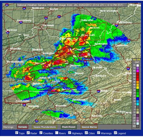 Current and future radar maps for assessing areas of precipitat