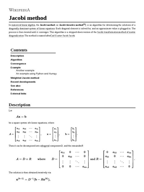 Jacobi method example problem pdf. 1 INTERESTING TANGENT Of course, thi...