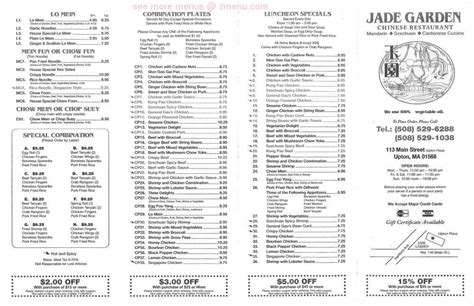 Jade garden restaurant upton ma. 2.8 Average124 Reviews. Menu Order. Find the best places to eat in Upton Our current favorites are: 1: Red Rock Grill and Bar, 2: Rushford & Sons Brewhouse, 3: The Little Coffee Bean. 