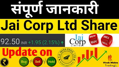 Jai corp share price. Trademarks, if any, listed on this page belong to their respective owners. Latest share price of Jai Corp Limited. Check Open, High, Low & Close price of Jai Corp Limited share in stock market today. 