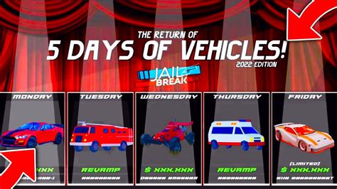 HEY GUYS! In todays video the Roblox Jailbreak 5 days of Vehicles update finally CAME BACK!!!!.