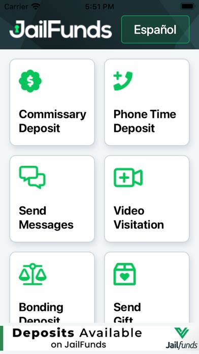 After selecting Make a Phone Deposit, you will be able to do an inmate Search to find your family member or friend. Select Make a Phone Deposit. Select First Letter of the Inmates Last Name. Select Inmate. Select Phone Deposit Option: You may deposit funds onto a phone number (Prepaid Collect) or you may deposit the funds onto an inmate phone .... 