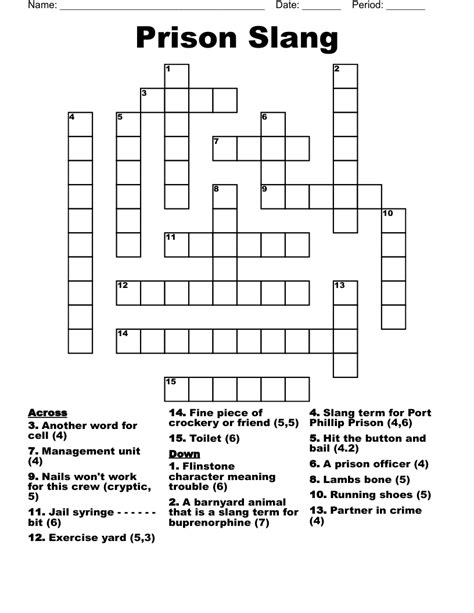 Jailhouse crossword clue. The Crossword Solver found 58 answers to "jail (6)", 6 letters crossword clue. The Crossword Solver finds answers to classic crosswords and cryptic crossword puzzles. Enter the length or pattern for better results. Click the answer to find similar crossword clues . Enter a Crossword Clue. 