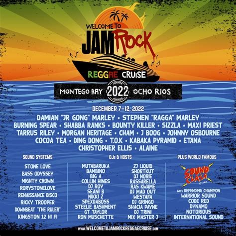 Jamrock cruise. The Welcome to Jamrock Reggae Cruise, founded by Damian “Jr. Gong” Marley and his manager Dan Dalton, recently wrapped up its 8th successful voyage, 2023-12-14T06:25:35+00:00 By | Uncategorized | Comments Off on The 2023 Welcome To Jamrock Reggae Cruise: In Photos. 