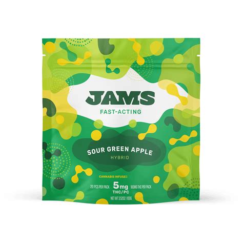 JAMS Sour Green Apple Fast Acting Chews [5mg] 20pk | 100mg. by JAMS. 100mg THC. SATIVA. $19.13 $25.50 (100mg) JAMS Ruby Red Grapefruit Classic Chews [10mg] 10pk | 100mg.