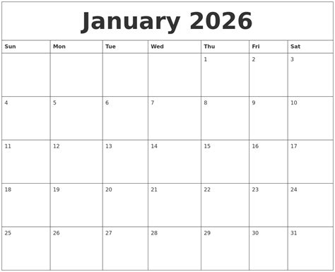 Jan 2026 Calendar