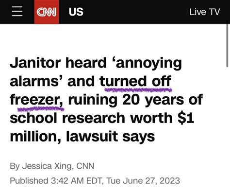 Janitor heard ‘annoying alarms’ and turned off freezer, ruining 20 years of school research worth $1 million, lawsuit says