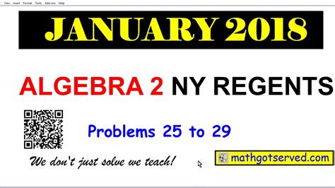 January 2018 algebra 2 regents. Mathematics Regents Examinations Algebra I. Geometry. Algebra II. Archive. Integrated Algebra. Geometry (2005 Standard) Algebra 2/Trigonometry ... Updated: January 24 ... 