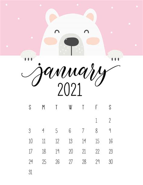 January 2021 Calendar Cute