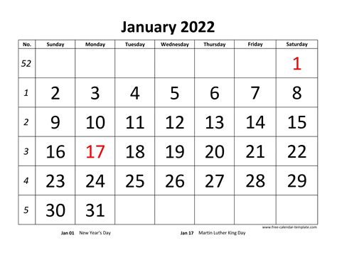January 2022 Calendar Template