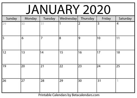 January Blank Calendar