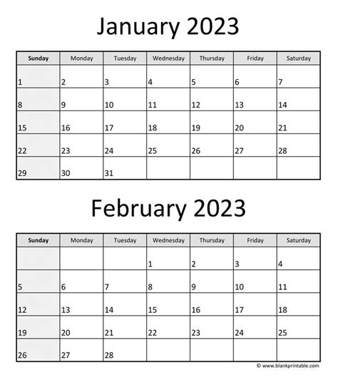 January and February 2023 Calendar With Notes in Pdf and Png Format