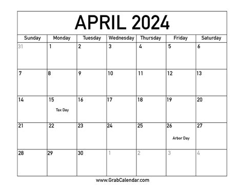 January to April 2024 Printable Calendar