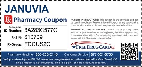 Januvia coupon dollar5. Januvia manufacturer coupon. Prescription drug coupons are provided by manufacturers to help individuals save on their medications. Sign up to find out if you are eligible to receive a Januvia manufacturer coupon and pay up to $5 per month for your Januvia free trial, up to a maximum benefit of $150 per prescription. 