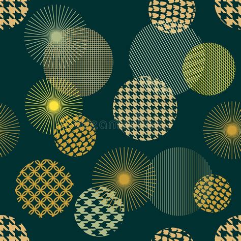 Japanese Golden Print. Seamless Vector Pattern with Different Geometric