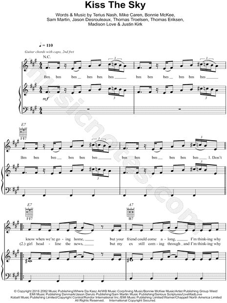 Jason Derulo "Kiss the Sky" Sheet Music in A Major - Download …