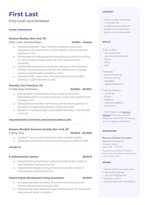 Java Developer Resume Samples All Experience Levels Resume Com Resume Com