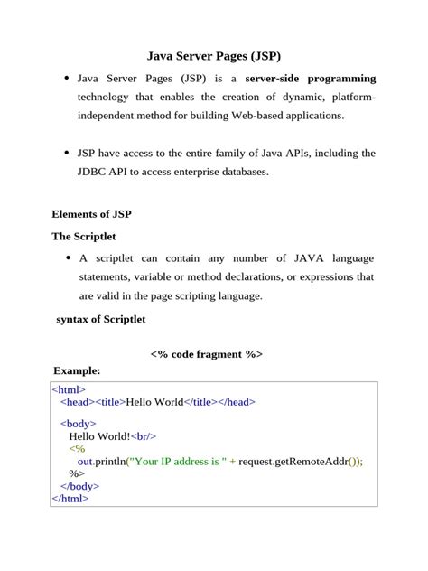 Java Server Pages Application Development