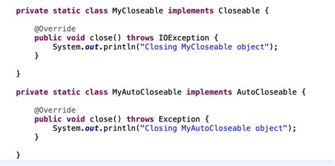 Java autocloseable vs closeable.  More generally, if it would cause problems for an ex...