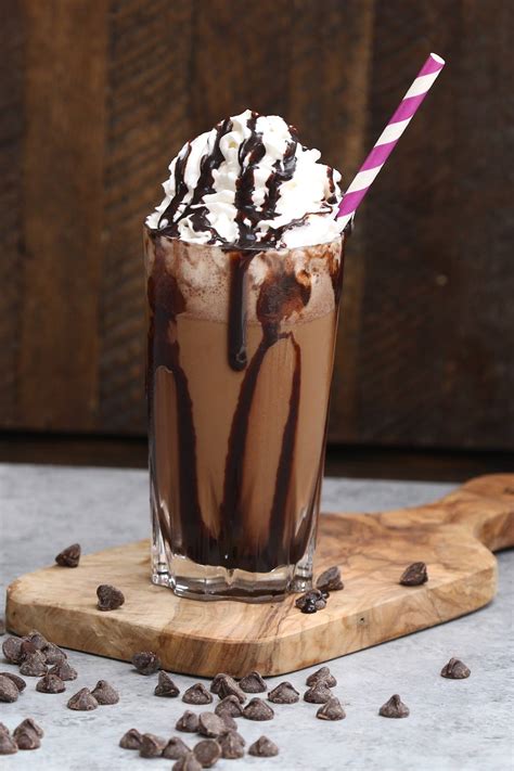 Java chip frappuccino. Instructions. Place the coffee, ice cubes, milk, chocolate chips and chocolate syrup in the pitcher of your blender. Blend the ingredients together until the ice is finely chopped and the ingredients are well combined, which usually takes around 30 seconds. Pour the blended coffee into a glass and top with whipped cream. 