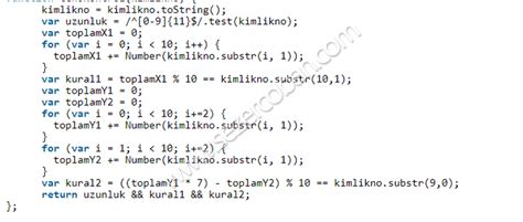 JavaScript TC Kimlik No Doğrulama Yusuf SEZER.