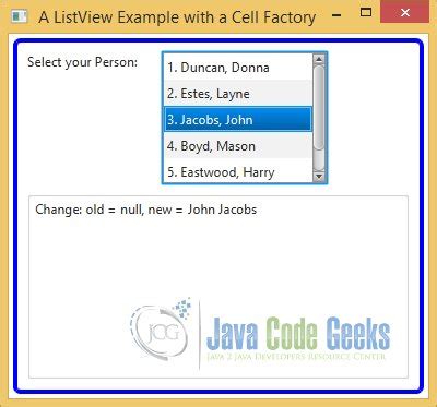 Javafx listview cell factory. ListView #setCellFactory () .  The content th...