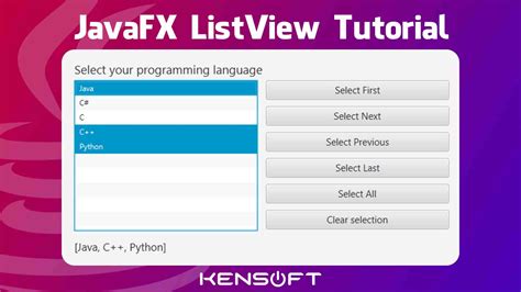 Javafx listview selection listener. setOnRowSelected(method)) Step 2 Create ...