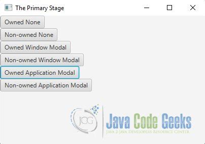 Javafx stage modality. WINDOW_MODAL - a stage that blocks input events from being...