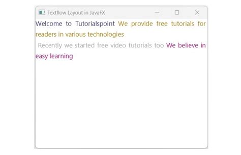 Javafx textflow.  Among its various layout panes, the `TextFlow` is a uni...