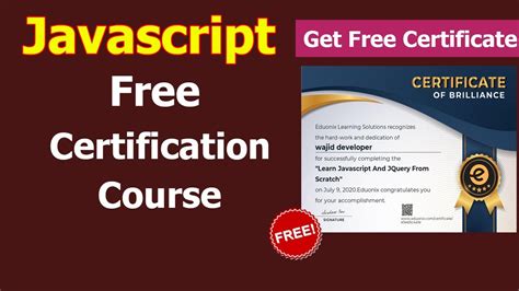 Javascript certification. Do you want to master JavaScript algorithms and data structures? Then check out this free online course from freeCodeCamp.org. You will learn how to solve common coding problems, write efficient code, and use popular libraries and frameworks. You will also earn a certification upon completion. 