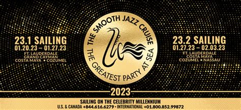Jazz cruise 2023 lineup. Since 2004, The Smooth Jazz Cruise has been the gold standard, not only for jazz cruises, but for all theme and music charter cruises. During its 30+ sailings, more than 60,000 guests have experienced this amazing music cruise vacation and more than 17,000 of them have sailed 4 or more times. The cruise, which has earned the title of “The ... 