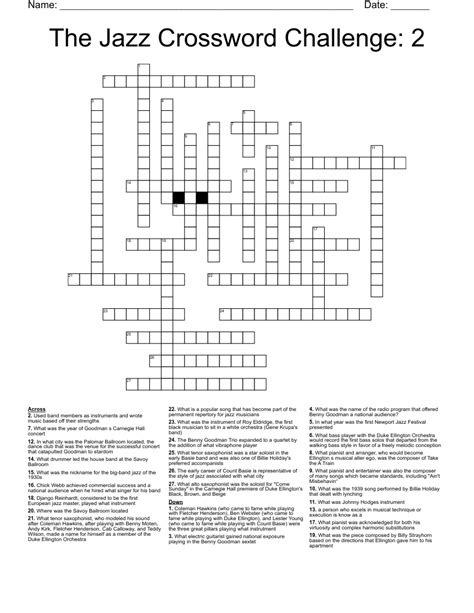 Jazz genre crossword clue. Answers for jazz genre crossword clue, 3 letters. Search for crossword clues found in the Daily Celebrity, NY Times, Daily Mirror, Telegraph and major publications. Find clues for jazz genre or most any crossword answer or clues for crossword answers. 