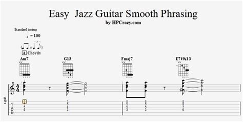 Jazz guitar tabs.  The lesson highlights melodic phrasing along with practical scal...