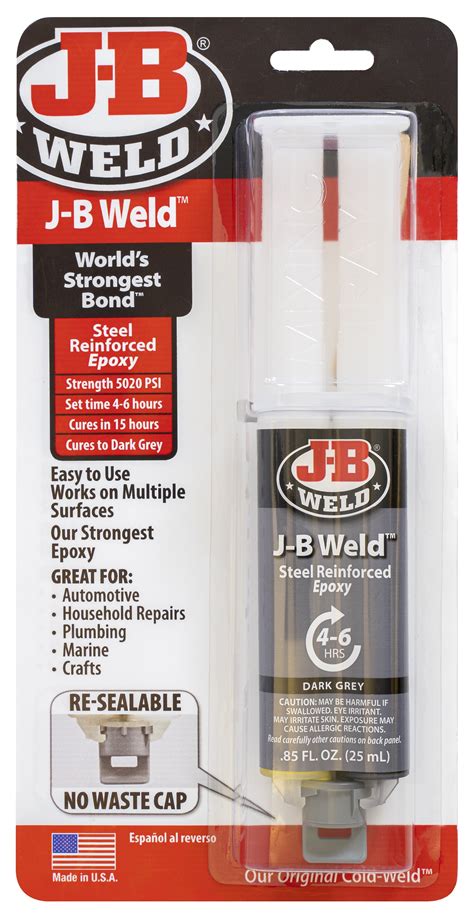Jb weld menards. J-B Weld is The Original Cold Weld two-part epoxy system that provides strong, lasting repairs to metal and multiple surfaces. Mixed at a ratio of 1:1, it forms a permanent bond and can be shaped, tapped, filed, sanded and drilled after curing. At room temperature, J-B Weld sets in 4-6 hours to a dark grey color. A full cure is reached in 15-24 ... 