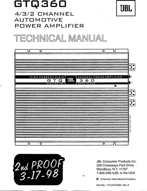 Jbl gtq360 4 3 2 channel car amp amplifier technical manual. - Sozialdemokratische parteikorrespondenz für die jahre 1923 bis 1928.