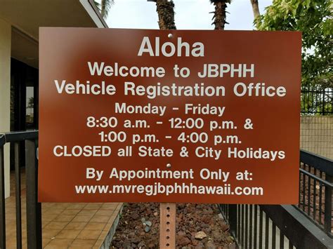 Joint Base Pearl Harbor-Hickam Vehicle Registration Office. 1705 O'Malley Blvd Bldg 192H. Pearl Harbor, HI 96853. (808) 448-0312. View Office Details. . 