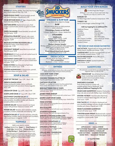 Jd Shuckers Georgetown Menu