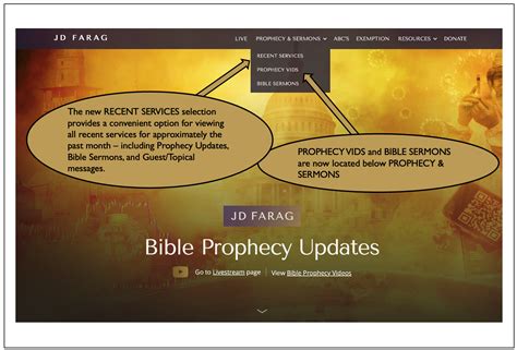 Jdfarag.org update. Bible Prophecy Updates and more from Pastor JD Farag. JD FARAG HOME LIVE. Prophecy & Sermons. RECENT SERVICES PROPHECY VIDS BIBLE SERMONS. ABC’S EXEMPTION. RESOURCES. SOCIAL PODCASTS FORUM ABOUT SUPPORT APPS TRANSLATIONS. SOCIAL ABOUT Donate. Please help support our mission. DONATE. … 