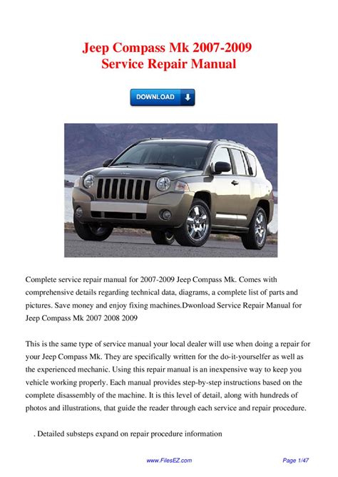 Jeep compass 2007 2009 service repair manual. - Akai gx 52 cassette deck service repair manual.