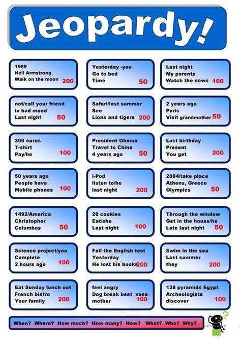 JeopardyPast Simple Questions How to memorize things, Fun math, Math